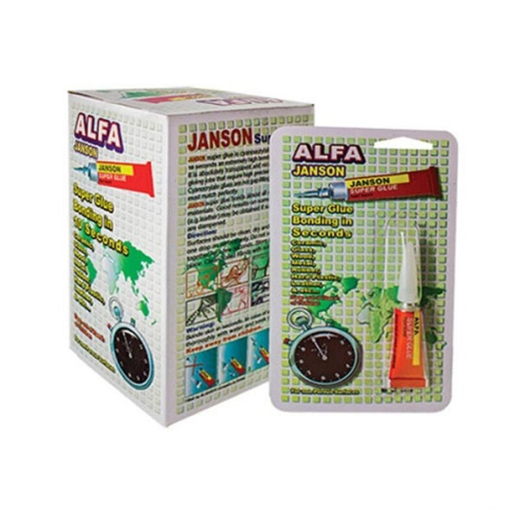 عکس بستهبندی چسب فوری Janson Bast Alfa حجم ۳ml با قدرت چسبندگی بالا و خشک شدن سریع