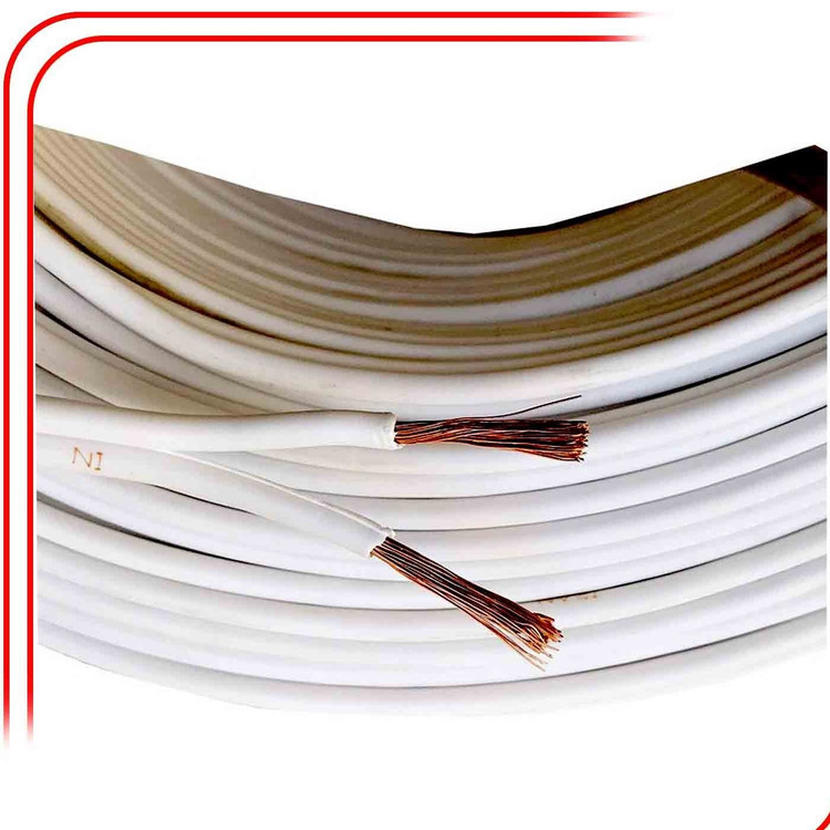 سیم برق سفید دو رشته 2×2.5 میلیمتر مغزی CCA مناسب مصارف خانگی (متراژ/حلقه)