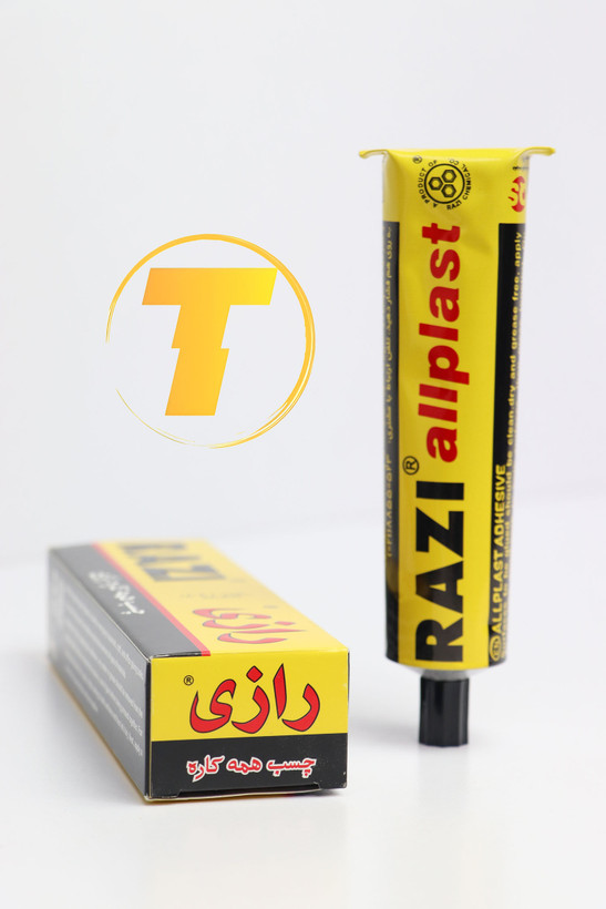 بطری کوچک چسب مایع رازی با نشانگر سطح محتوا