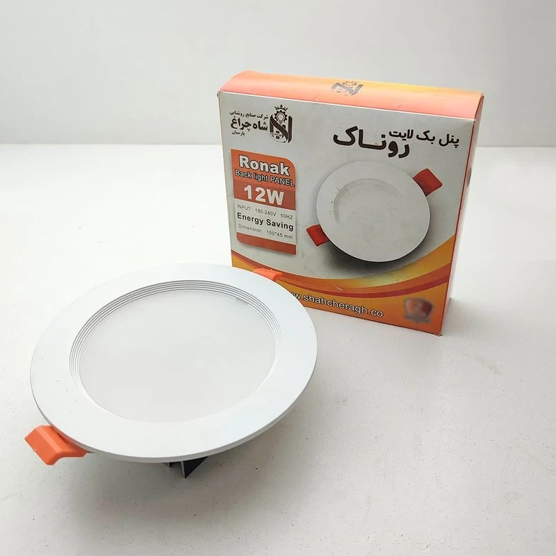 پنل گرد توکار ال‌ای‌دی روناک 12 وات نصب شده روی سقف سفید