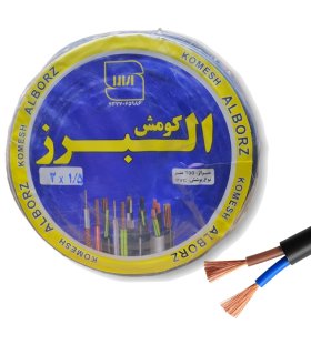 رول کابل برق افشان تمام مس 2×1.5 البرز کومش به طول 100 متر، نشان‌دهنده عایق سالم، روکش انعطاف‌پذیر و هسته مسی فشرده