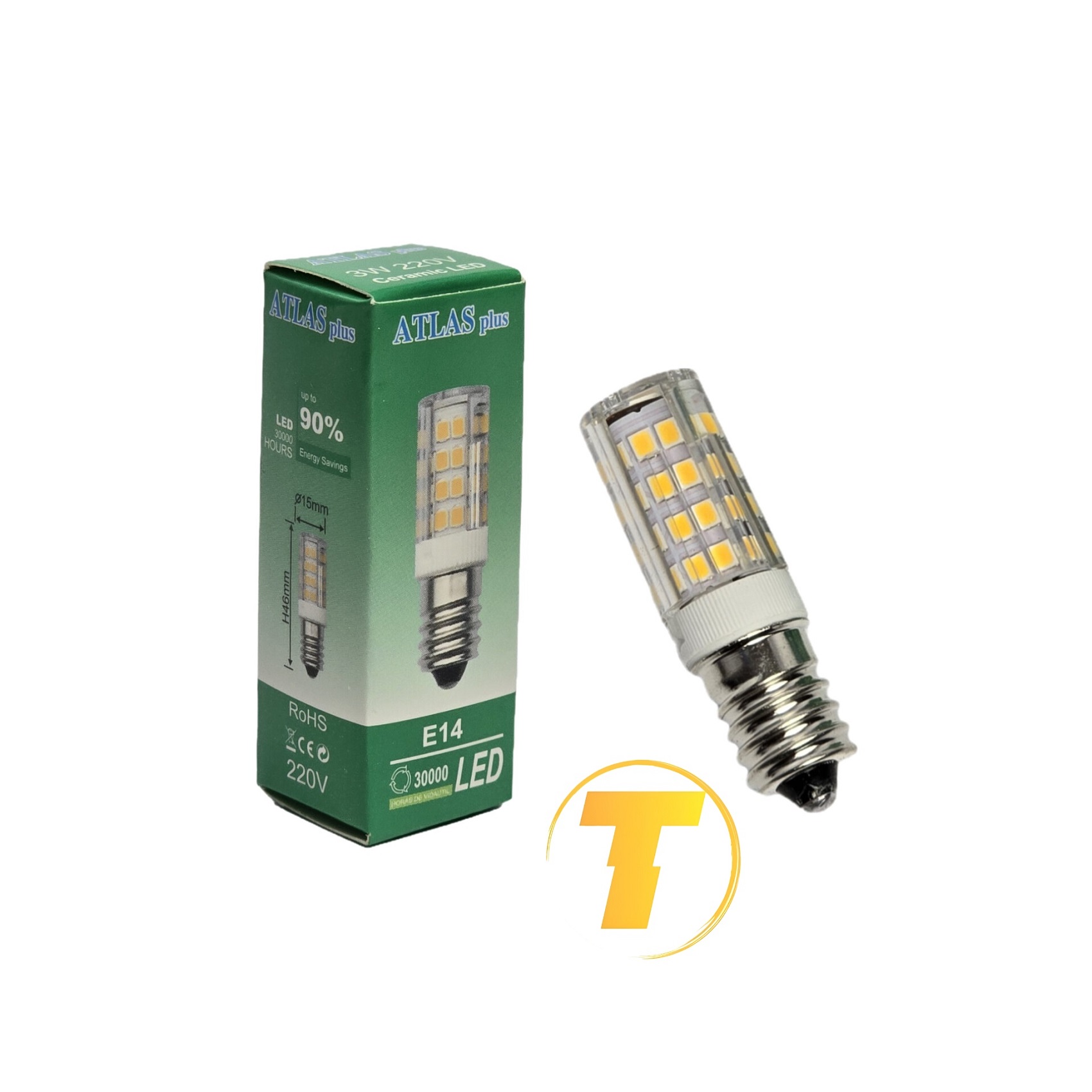 لامپ یخچالی 3 وات E14 آلتاس پلاس سرامیکی، نور آفتابی 350 لومن، 220 ولت، بدون جیوه