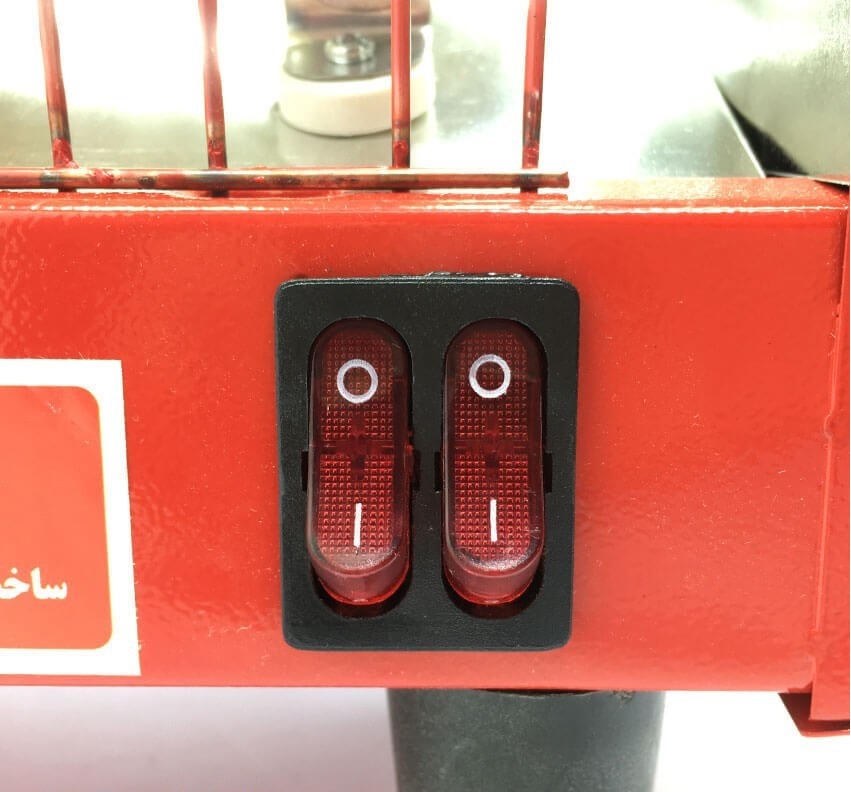 بخاری برقی اخوان فرید 120۰ وات سه المنت نمای جلو و پنل کلیدها