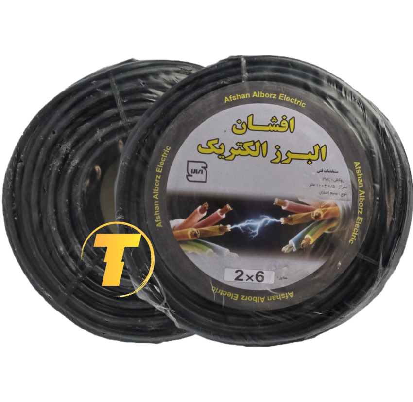 تصویر مقطع کابل برق افشان دو رشته سطح مقطع ۶ با هادی CCA برند افشان البرز الکتریک