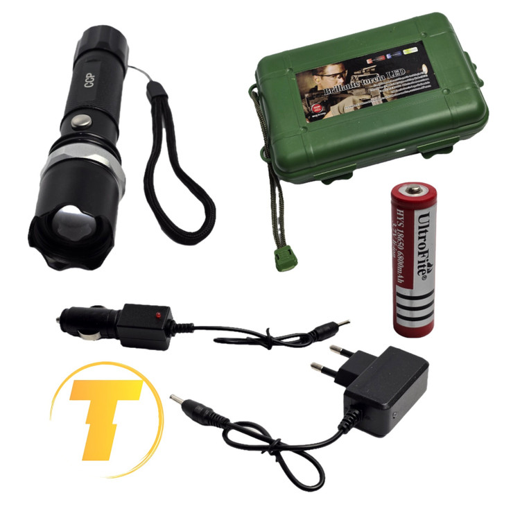 تصویر چراغ قوه شارژی BRILLANTE TORCIA LED با بدنه فلزی آلومینیوم زوم فوکوس