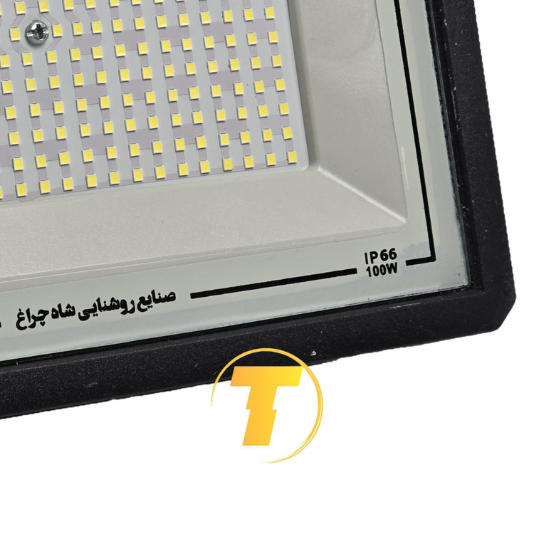 پشت پروژکتور ال ای دی 100 وات آبان پلاس شاه چراغ با بدنه آلومینیومی و پایه نصب