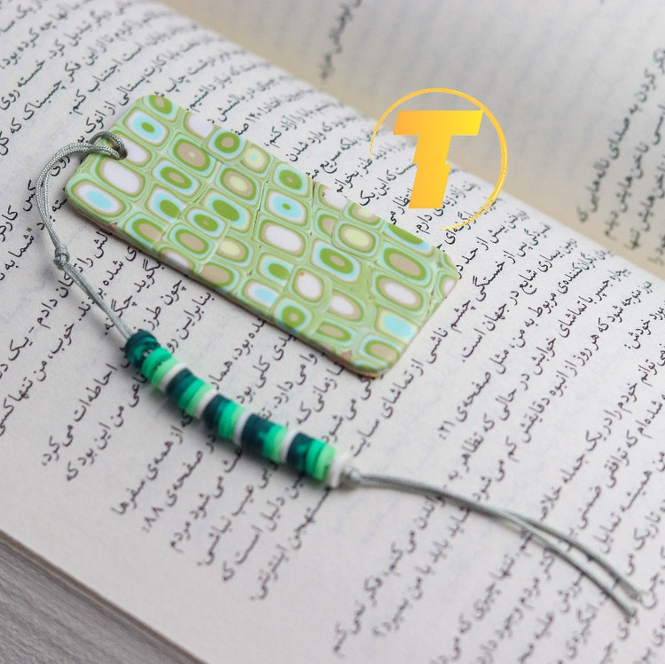 بوک مارک دست ساز پلیمری طرح مربعهای سبز