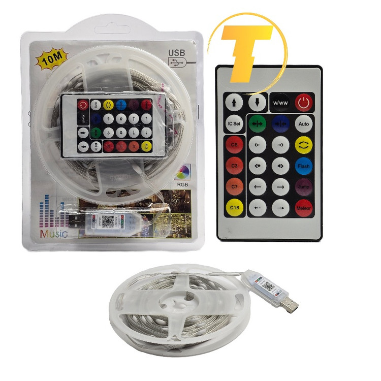 نوار نورپردازی هوشمند RGB طول ۱۰ متر با کنترل از راه دور و تنظیم افکتها و رنگها از طریق برنامه موبایل.