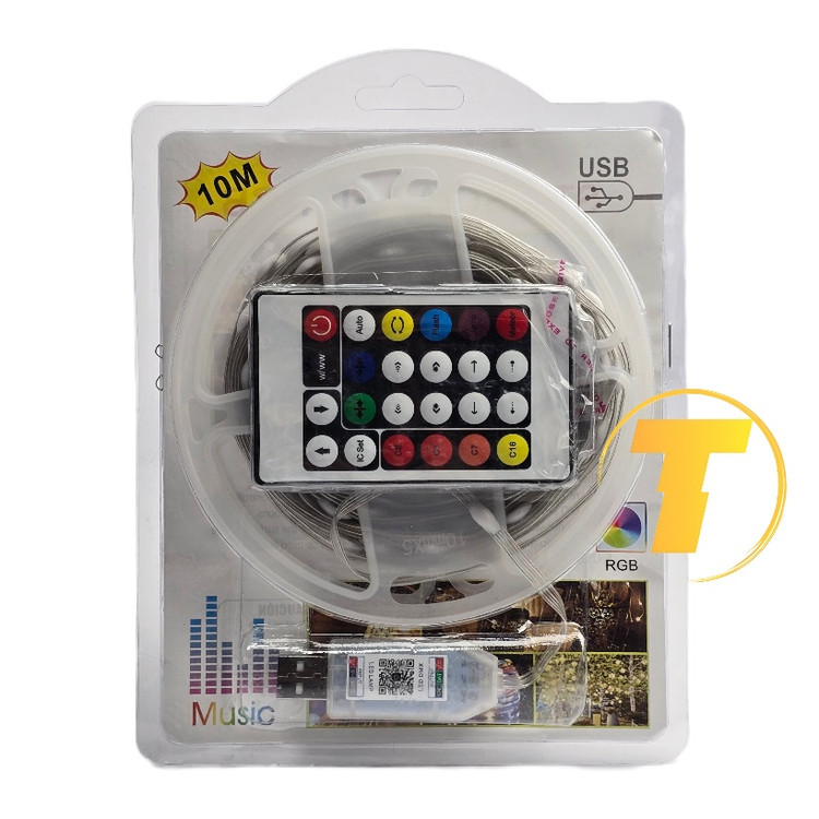 ریسه هوشمند RGB ده متری با قابلیت تغییر رنگ، همراه ریموت کنترل و امکان مدیریت کامل از طریق اپلیکیشن موبایل.