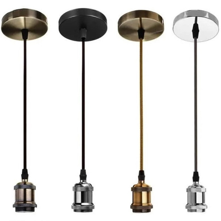 سرپیچ آویز ادیسونی فلزی مشکی با کابل روکشدار، مناسب لامپهای دکوراتیو و نورپردازی داخلی