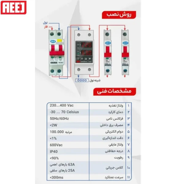 محافظ برق ریلی AEEJ مدل CVP-SPE مناسب نصب روی ریل مینیاتوری