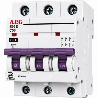 کلید فیوز مینیاتوری سه فاز AEG تیپ C قدرت قطع 6kA