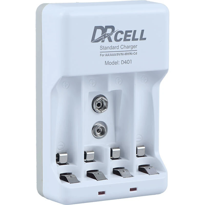 شارژر باتری چهارتایی DRcell مدل D401 استاندارد، مناسب باتری‌های AA، AAA و ۹ ولتی