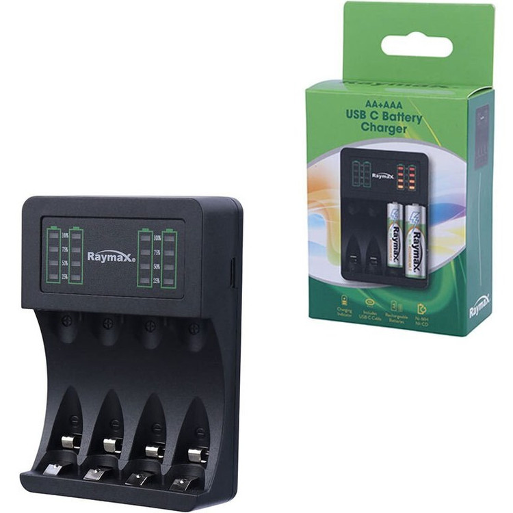شارژر باتری USB C ریمکس Raymax مدل AA و AAA
