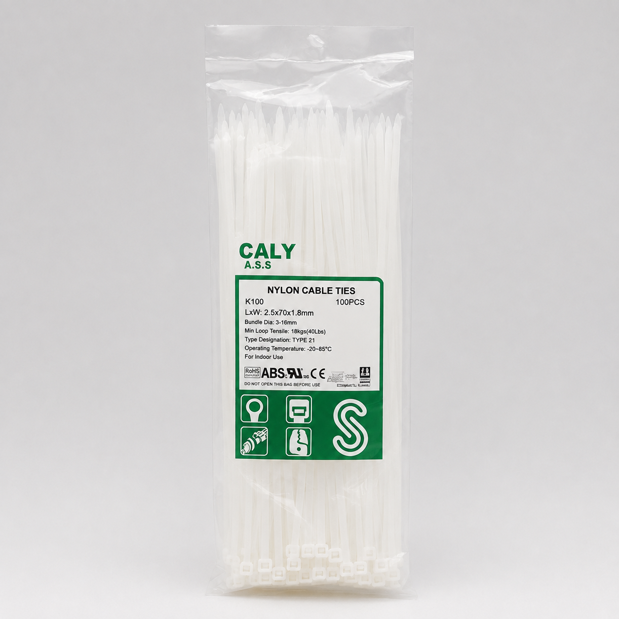 بست کمربندی CALY A.S.S سایز 150 در 2.5 میلی‌متر بسته 100 عددی