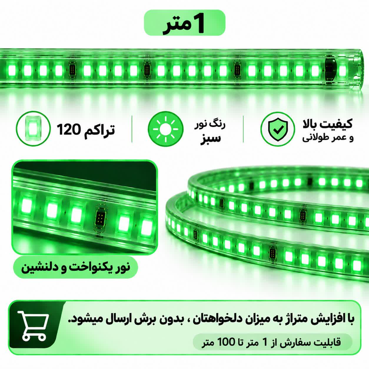 نمای ریسه شلنگی LED وایرلس با نور سبز