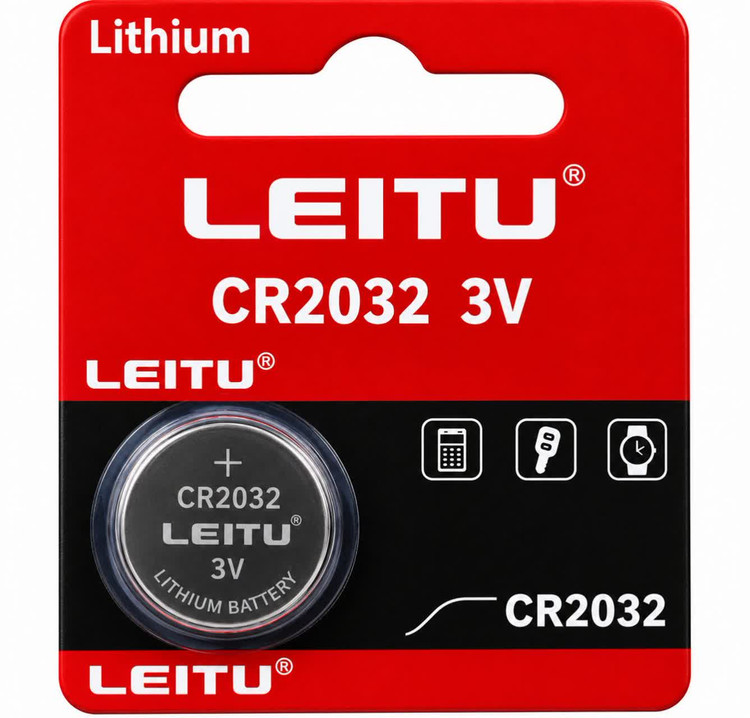 باتری سکهای لیتیومی LEITU CR2032 سه ولت نمای روبهرو